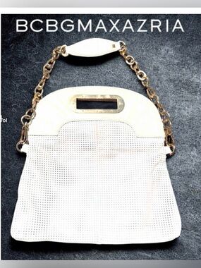 BCBGMaxAzria White Perforated Chain-Handle Crossbody Bag